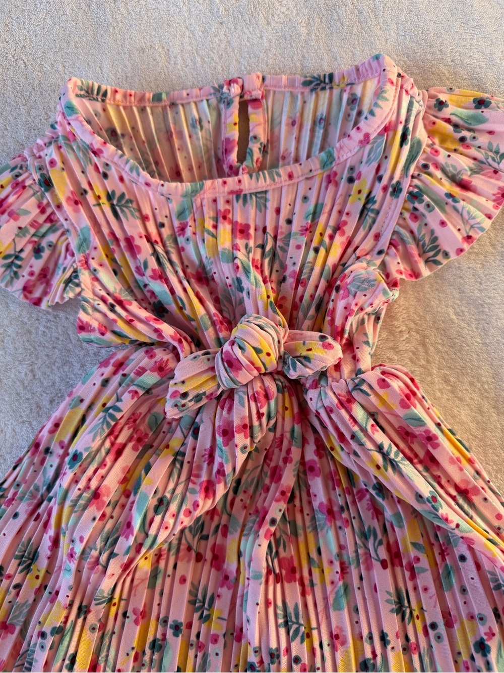 Girls Pink Floral Pleated Dress with Denim Jacket Size 12M - Picture 7 of 13